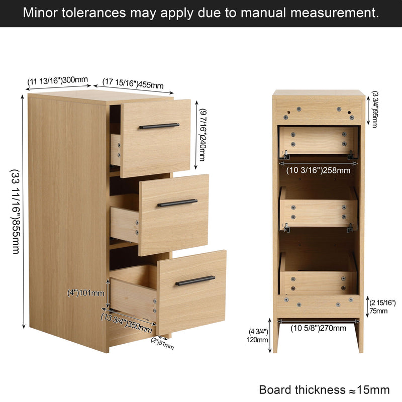 Slim Freestanding Bathroom Storage Cabinet, 3 Drawers - Light Oak by HouseOfZazla