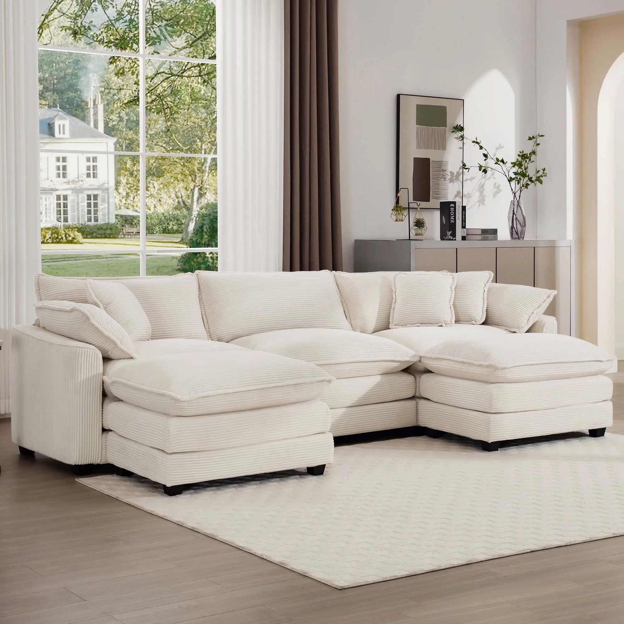 Modern Oversized Modular Cushion Sofa With Ottoman, Low Back, Deep Seating Sofa Set by HouseOfZazla
