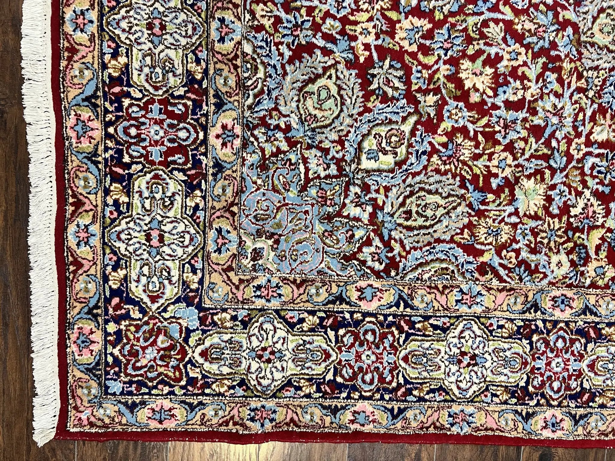 Persian Kirman Rug 7x10, Hand Knotted Wool Floral Medallion Carpet, Dark Red by Jewel Rugs
