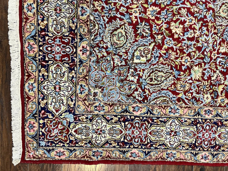 Persian Kirman Rug 7x10, Hand Knotted Wool Floral Medallion Carpet, Dark Red by Jewel Rugs
