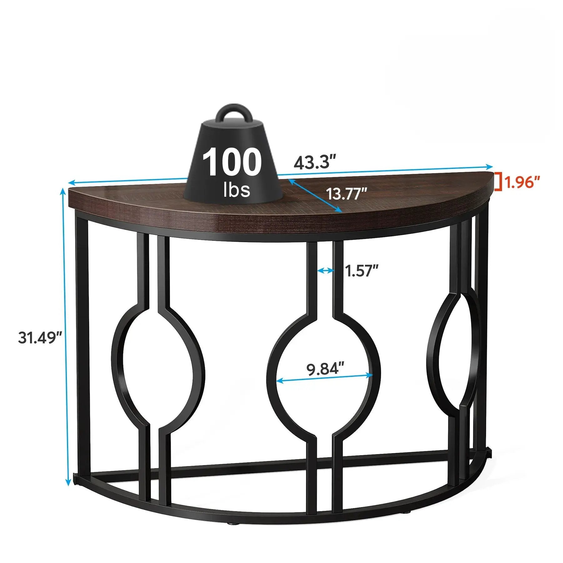 Semi Circle, Half Moon Console Table For Entryway With Geometric Base For Living Hallway - Rustic Brown by HouseOfZazla