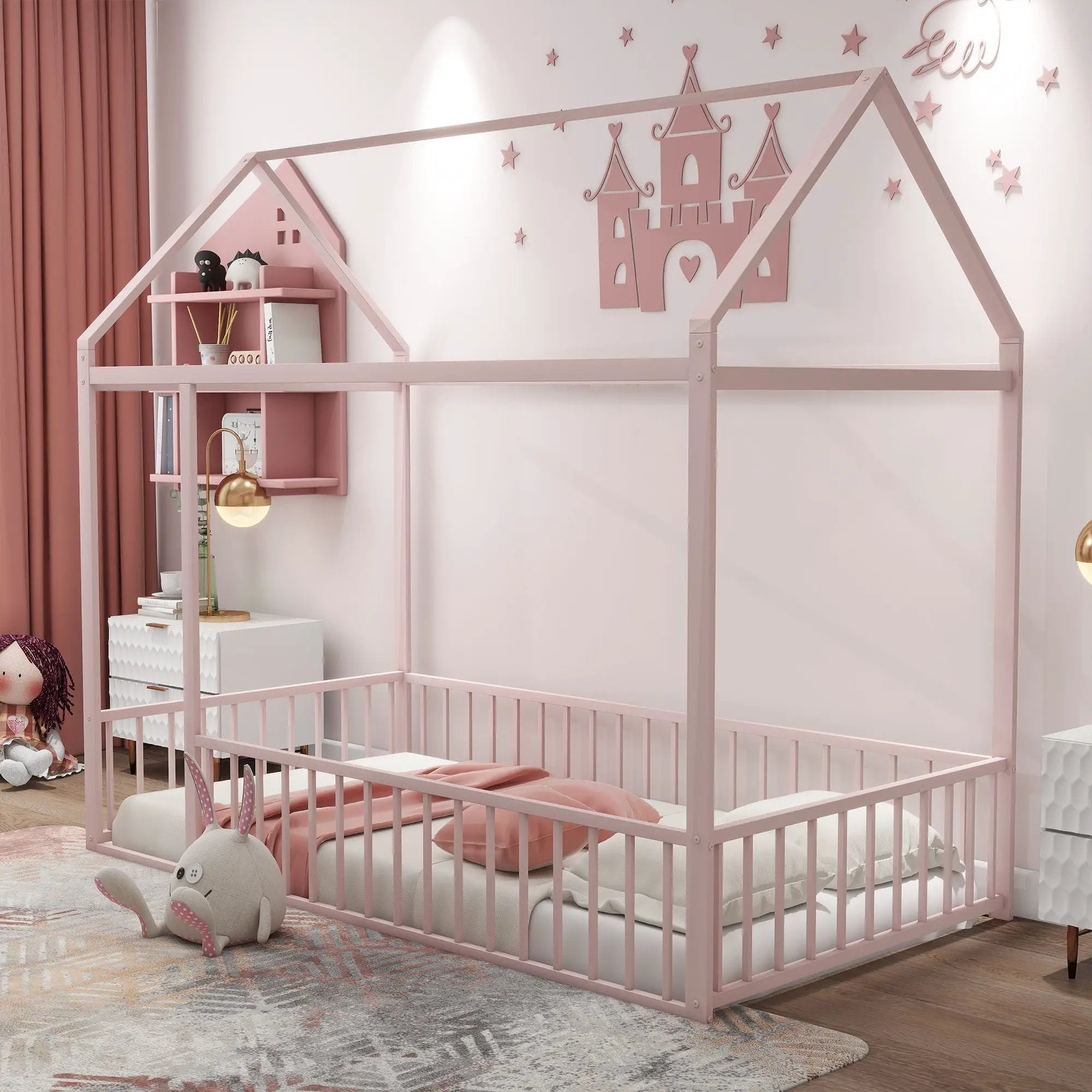 Metal Bed House Bed Frame With Fence by HouseOfZazla