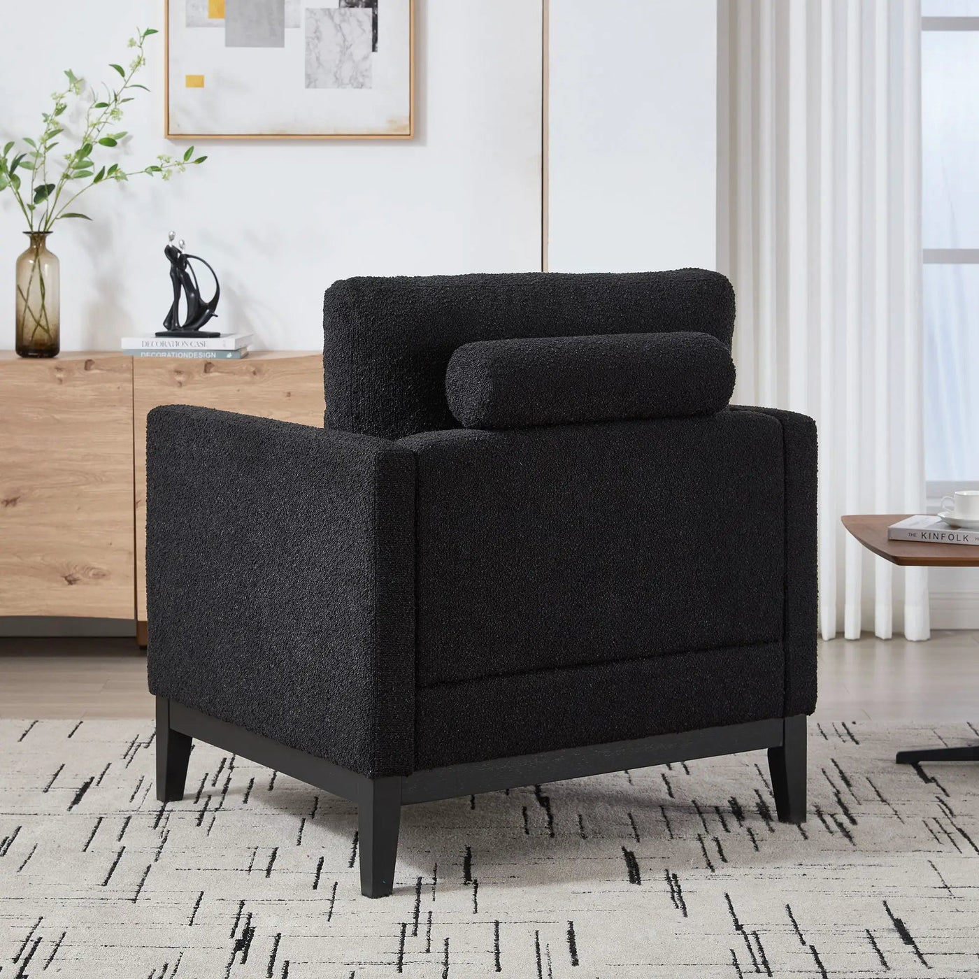 Wide Modern Farmhouse Performance Accent Chair With Legs, Wood Base by Unique Piece Furniture
