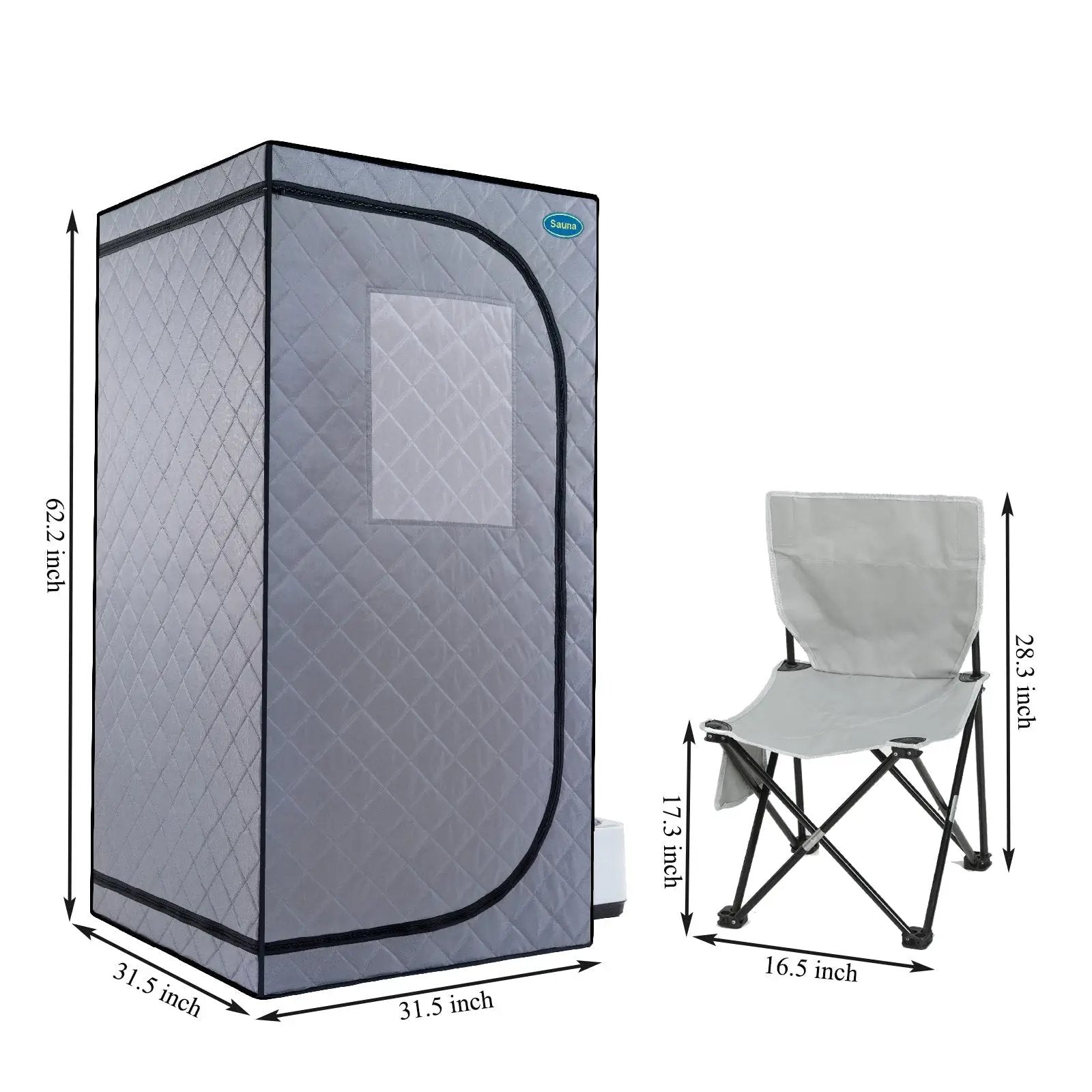 Portable Grey Mini Plus style Steam Sauna tent–Personal Home Spa, with Steam Generator, Remote Control, Foldable Chair, PVC pipes. Easy to Install,fast heating, with FCC & UL Certification by HouseOfZazla