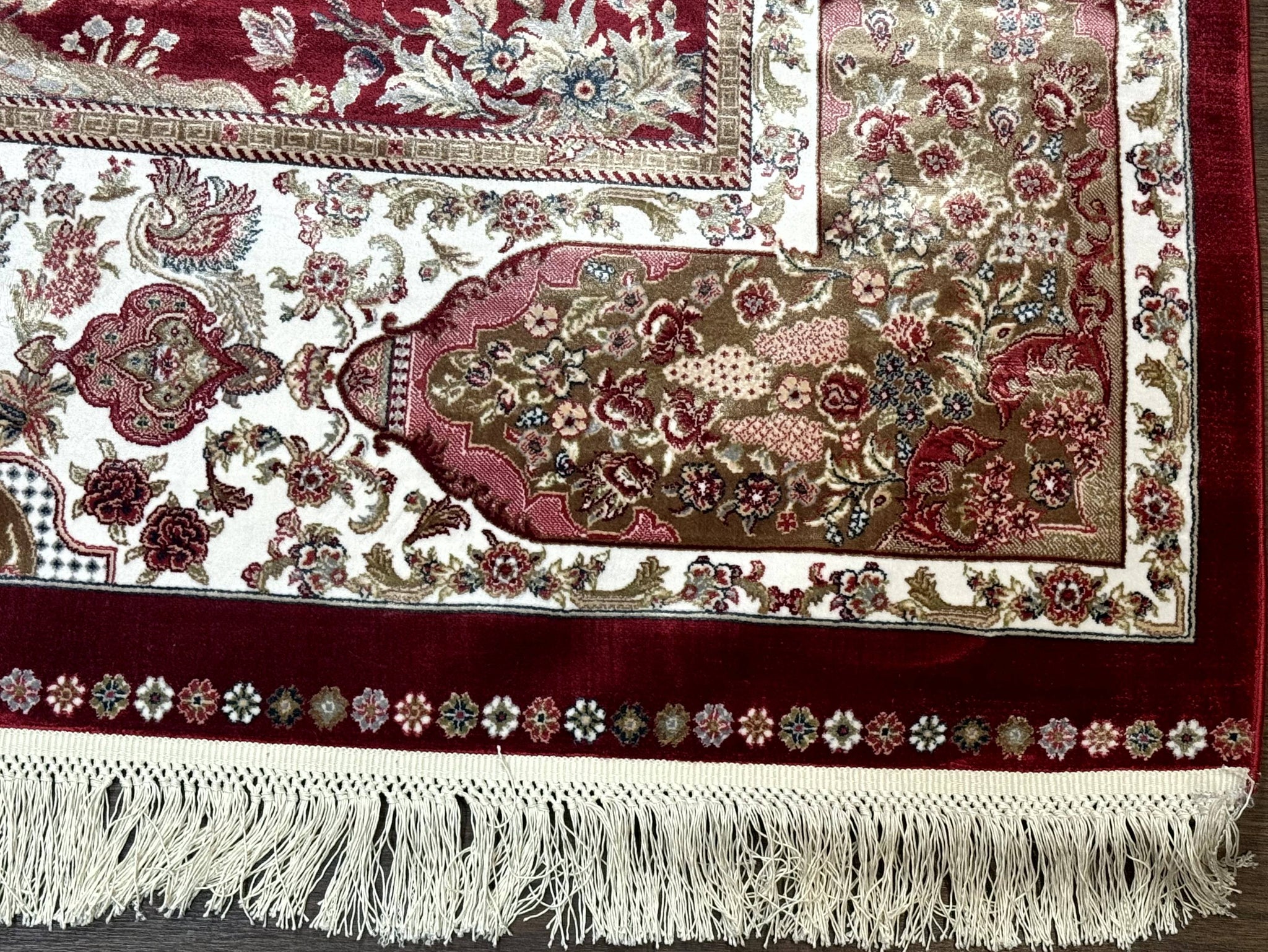 Turkish Silk Hunting Scene Rug 5 x 7.6, Red & Ivory, Bamboo Silk, New by Jewel Rugs