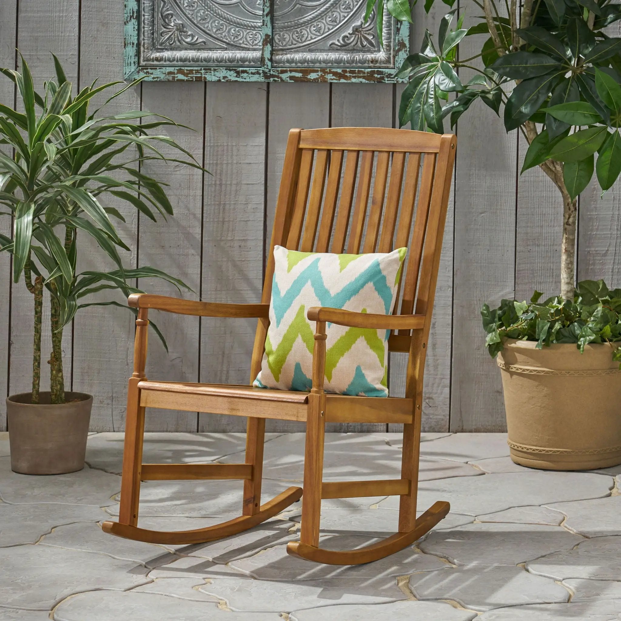 Muse Outdoor Acacia Rocking Chair With Slat Design - Teak by HouseOfZazla
