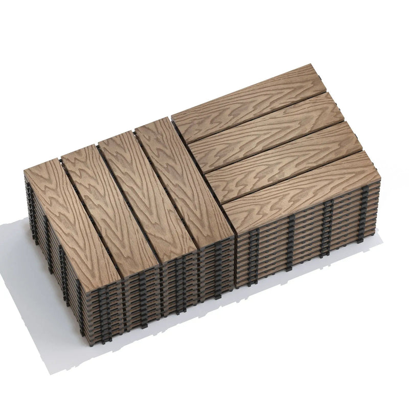 Patio Deck Tiles, Interlocking Diy Flooring For Indoor / Outdoor Use (Set of 22) - Teak by HouseOfZazla