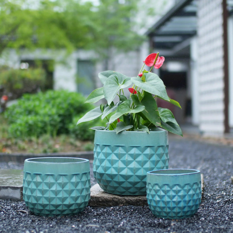 Handmade Ceramic Planter Pots Set of 3, Vintage Turquoise by HouseOfZazla
