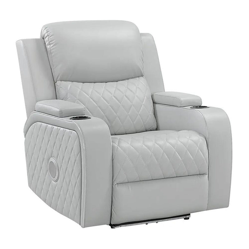 Elonzo - Power Motion Recliner With LED, Power Headrest & Speaker - Light Gray by Unique Piece Furniture