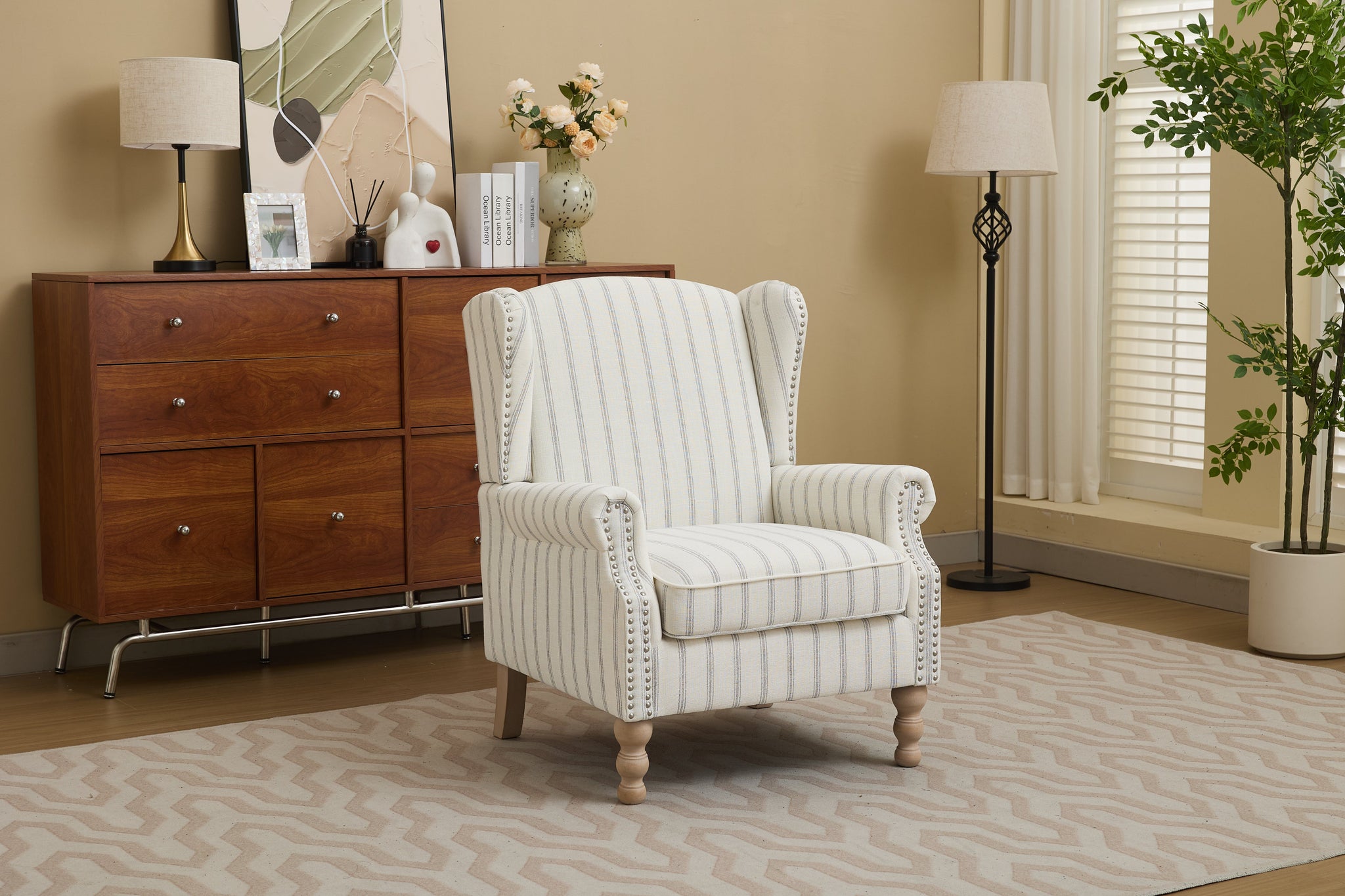 Modern Accent Chair with Retro Wood Legs and Floral Design by HouseOfZazla