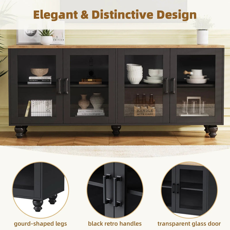 ON-TREND Farmhouse TV Stand with Tempered Glass Doors by HouseOfZazla