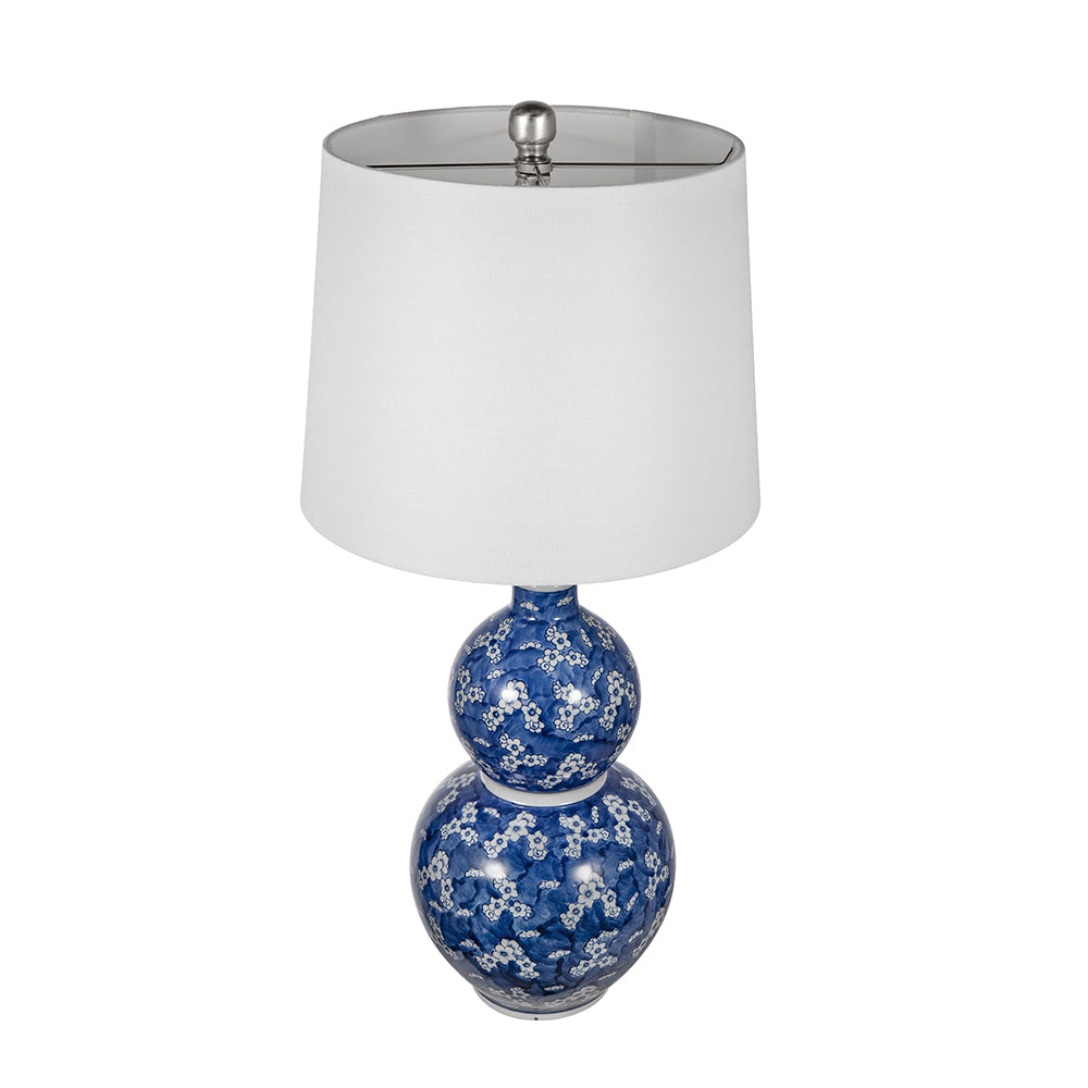 D13x25.7' Blue and White Round Two-Tiered Ceramic Vase Lamp by HouseOfZazla