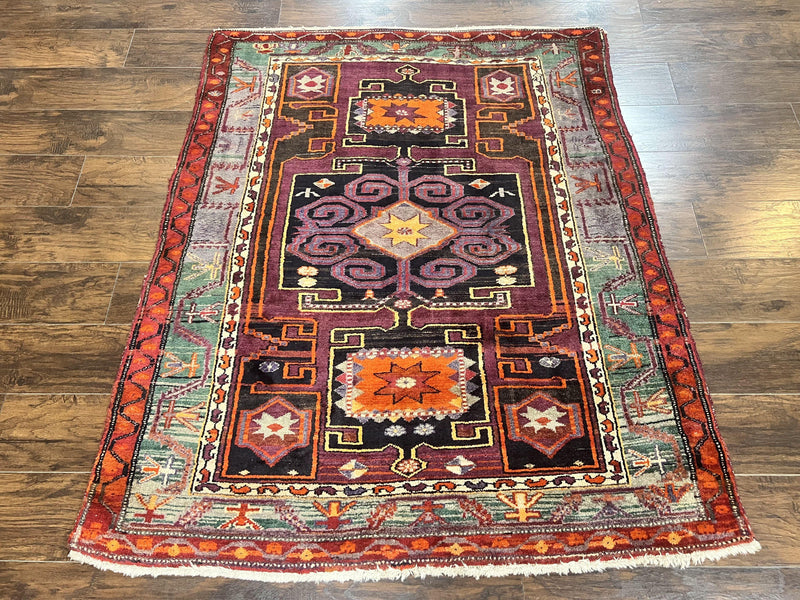 Persian Tribal Rug 5x6, Persian Nahavand Rug, Purple, Geometric Vintage Wool Handmade Carpet by Jewel Rugs