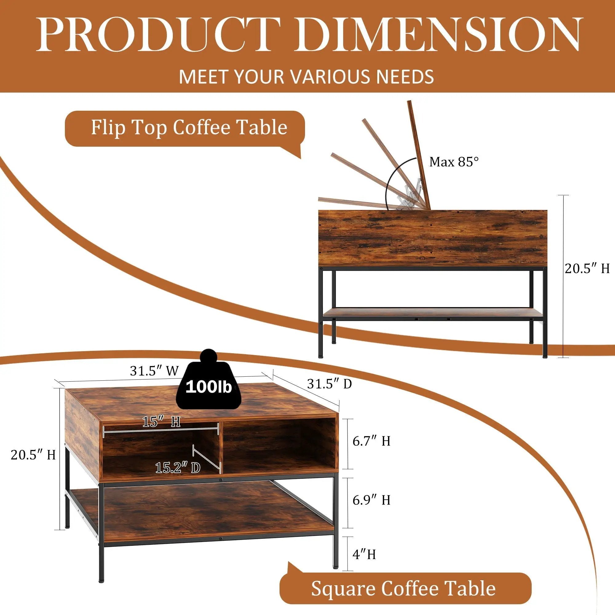 Rustic Flip Top Coffee Table With Hidden Storage - Black / Brown by Unique Piece Furniture