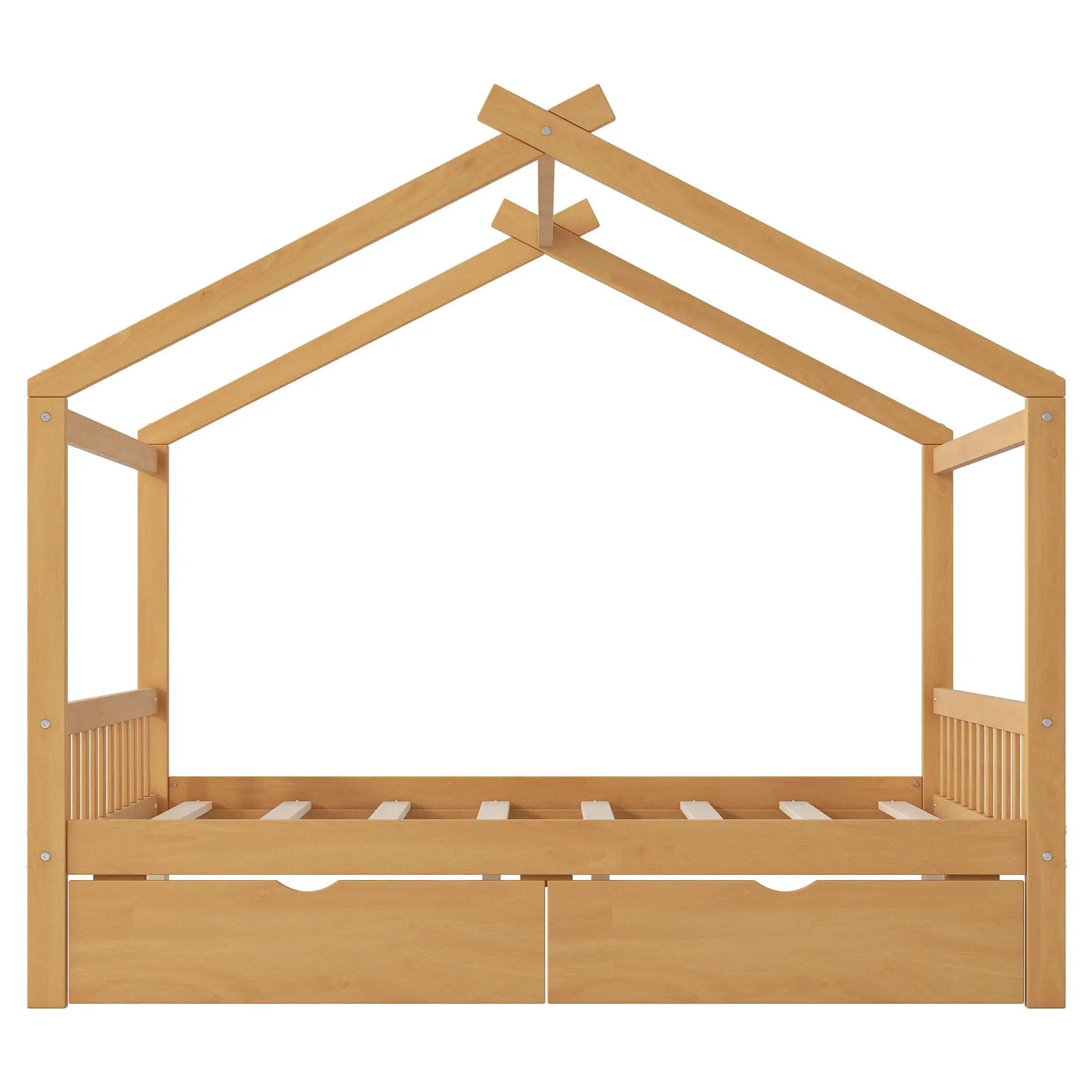 House Style Platform Bed With Headboard, Footboard, 2 Drawers, And Roof Design by Unique Piece Furniture