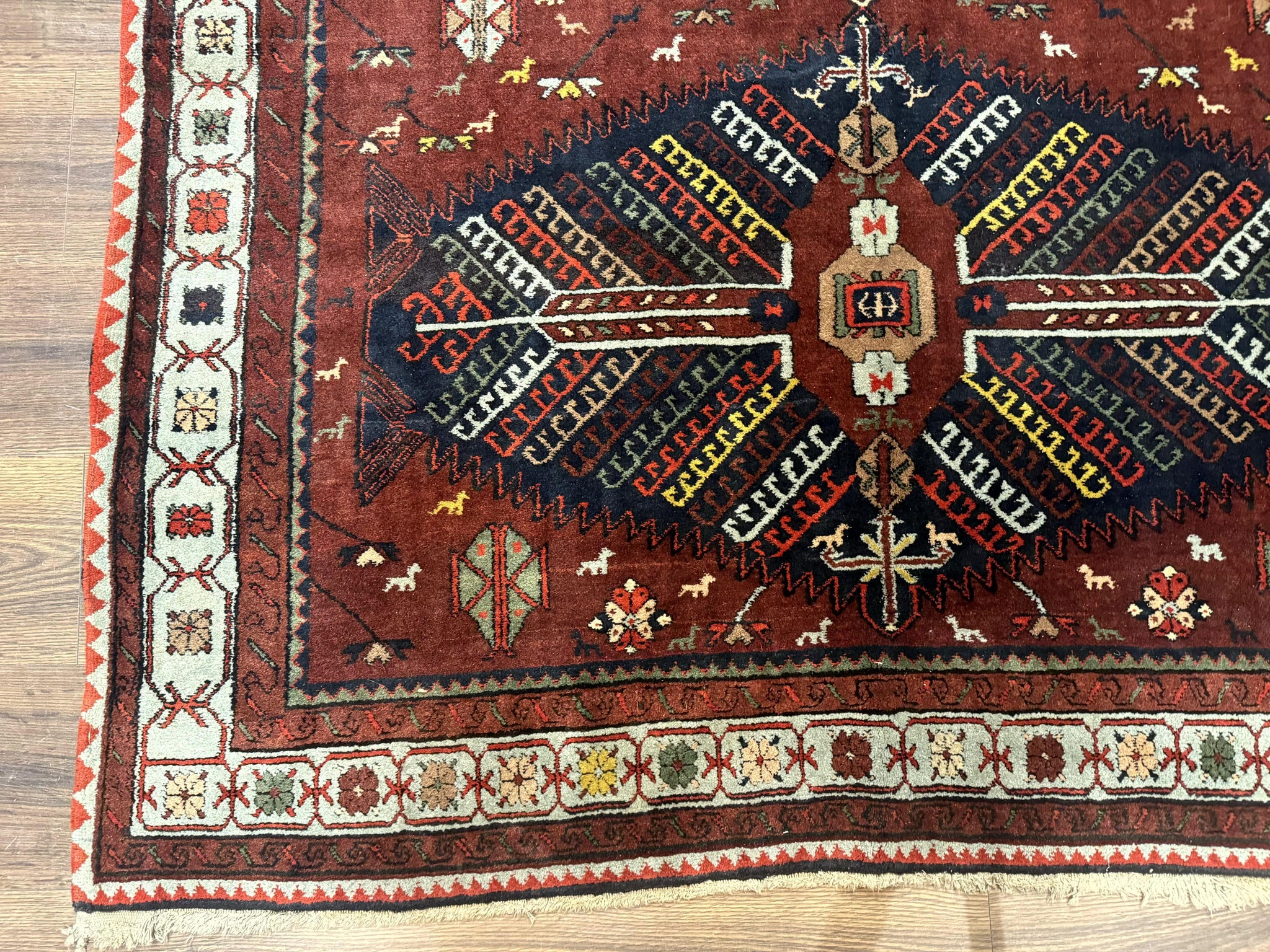 Antique Persian Tribal Rug 5 x 7.8, Triple Medallions, Red, Persian Afshar Rug by Jewel Rugs
