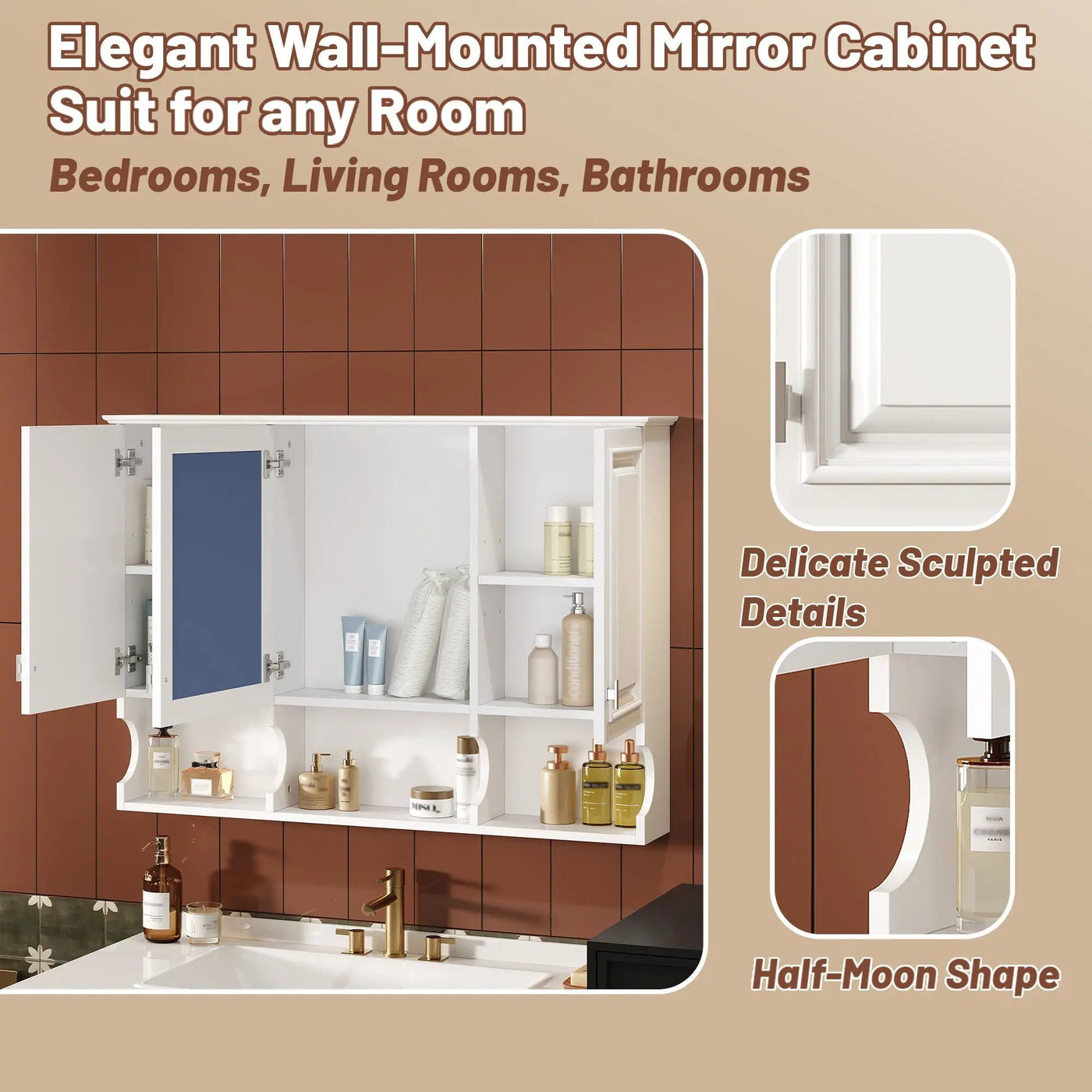 Modern Wall Mounted Mirror Medicine Cabinet With Open Shelves, Adjustable Interior, Storage Over Toilet by Unique Piece Furniture