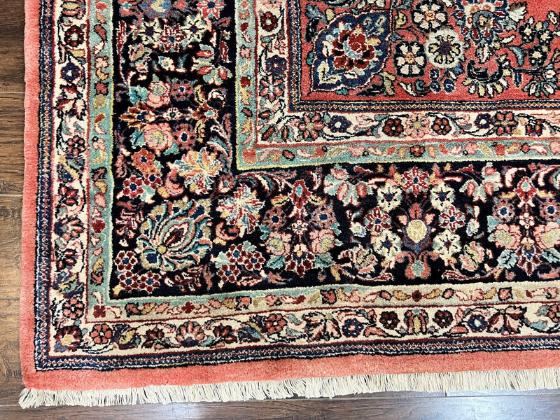 Square Persian Sarouk Rug 11x11 ft, Rare Size, Hand Knotted Wool Floral Allover Red Persian Carpet, Handmade Antique Rug by Jewel Rugs