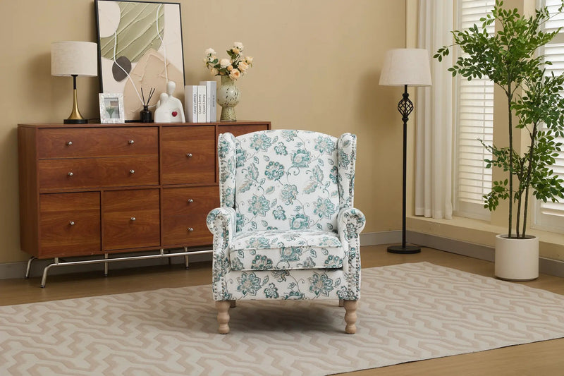 Modern Accent Chair with Retro Wood Legs and Floral Design by HouseOfZazla