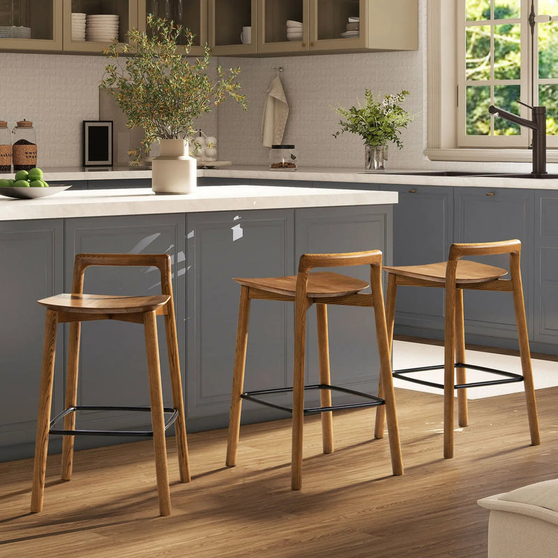 Sven - Modern Minimalist Low Back Counter Stool - Dark Brown Walnut by HouseOfZazla