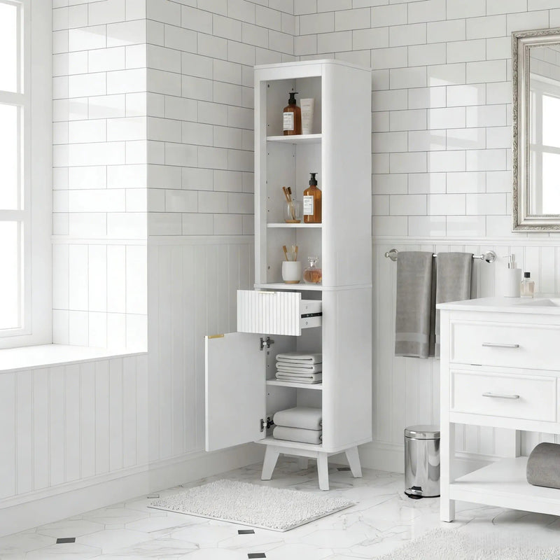 Tall Bathroom Storage Cabinet With Adjustable Shelves And 1 Drawer & Door by HouseOfZazla