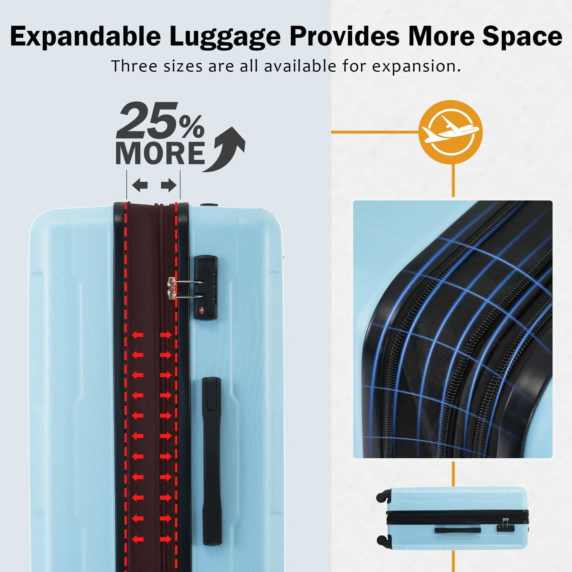 2 Piece Luggage Set With Bags Expanable Spinner Wheels ABS Lightweight Suitcase With Tsa Lock 20" / 28" by HouseOfZazla