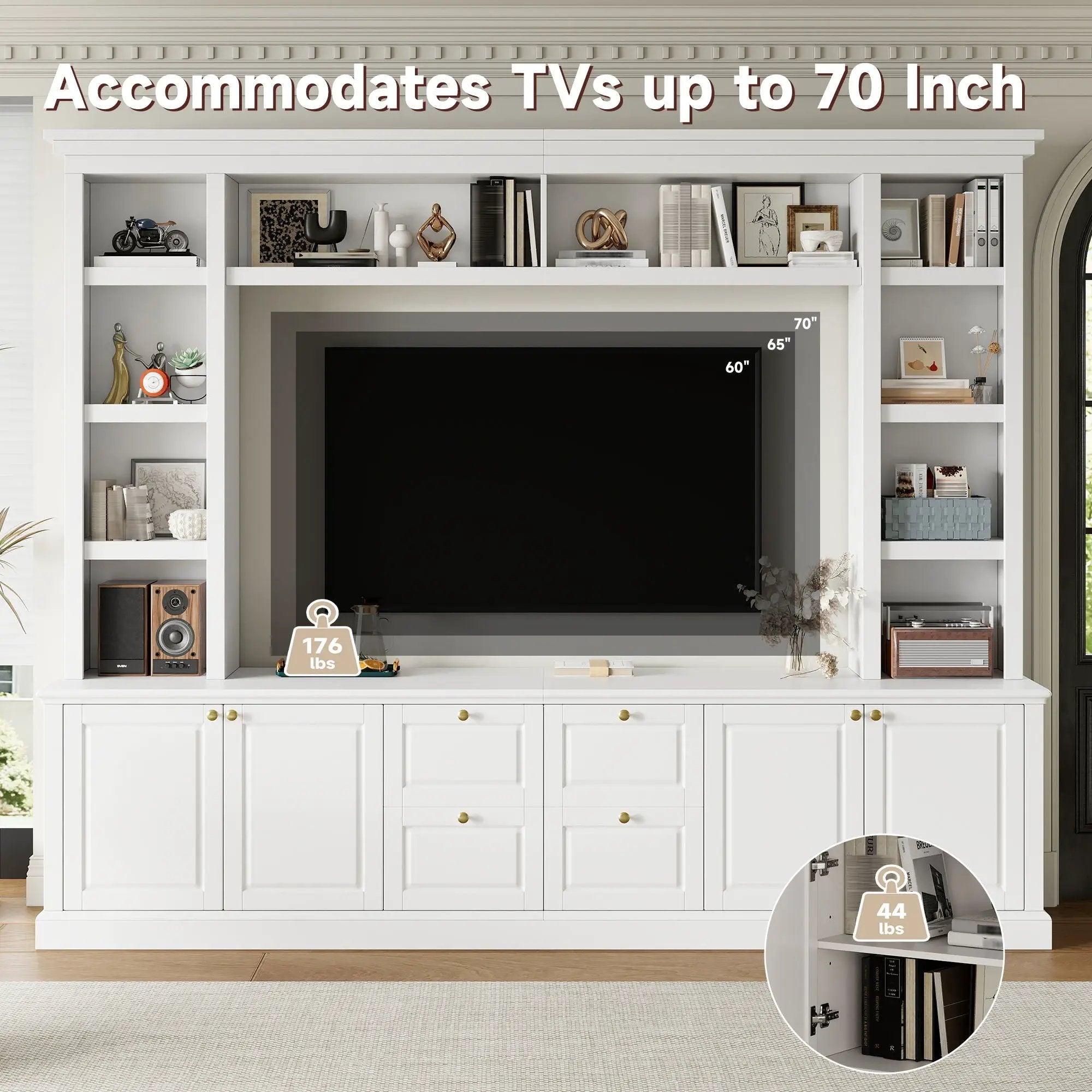 TV Stand With Bookcase, Storage Cabinet With 3 Adjustable Shelves, Living Room Entertainment Center - White by HouseOfZazla