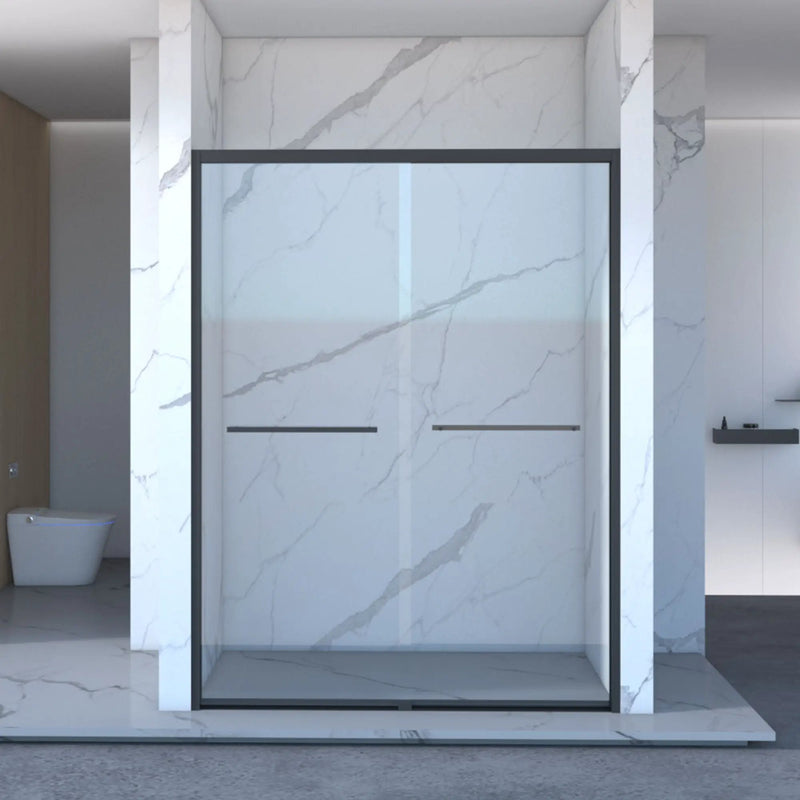 Frame Double Sliding Shower Door, Bypass Bathroom Sliding Door With Premium Clear Tempered Glass, Hardware Sliding Glass Shower Enclosure - Matte Black by HouseOfZazla