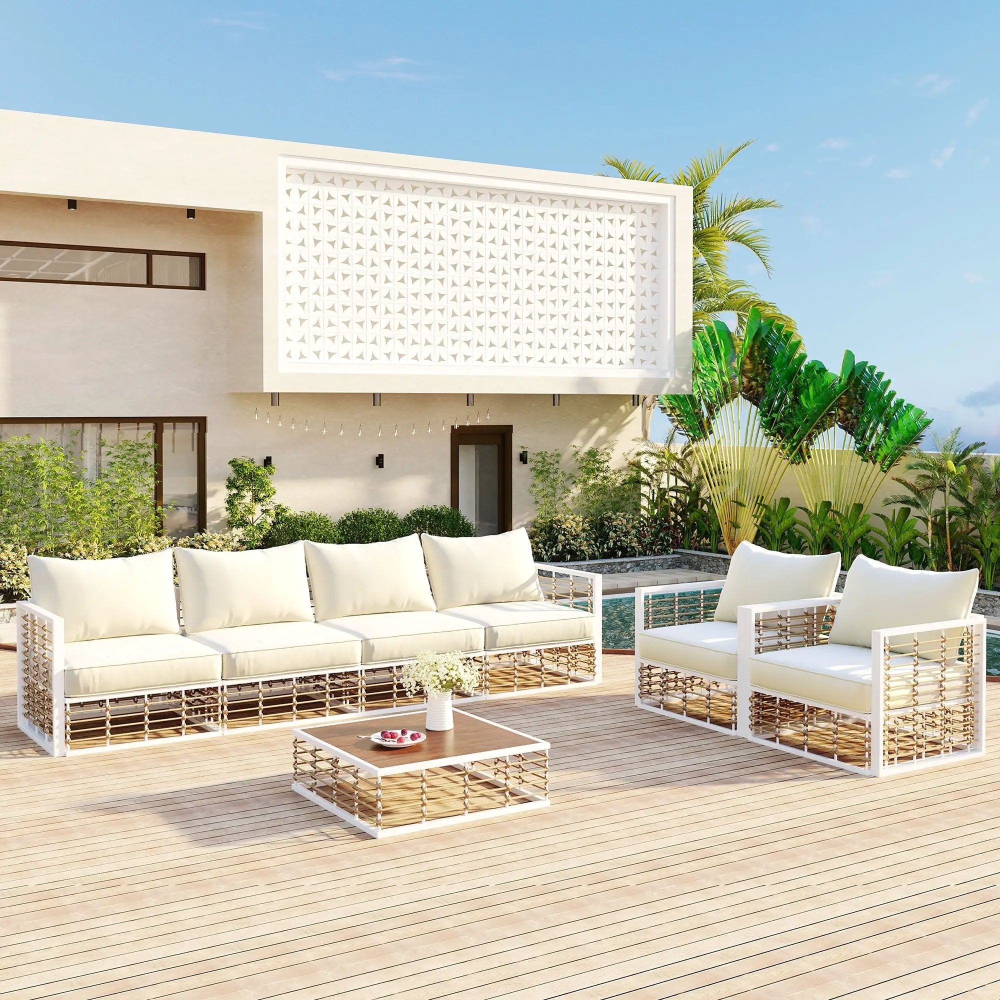 TOPMAX Modern Minimalist 7-Piece Metal Patio Sectional Sofa Set by HouseOfZazla