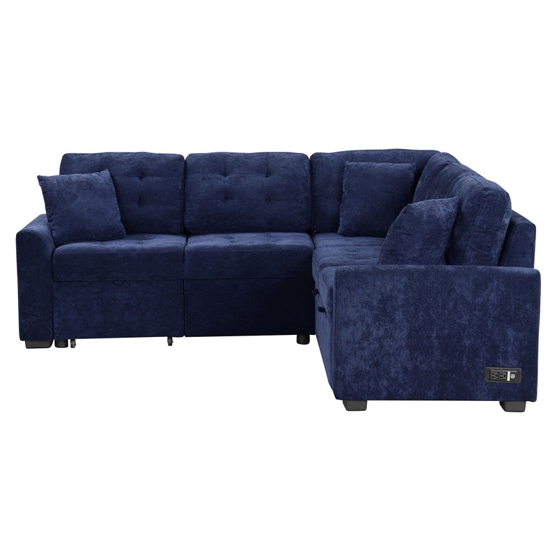 L-Shape Sofa Bed Pull-Out Sleeper Sofa With Wheels, USB Ports, Power Sockets For Living Room by HouseOfZazla