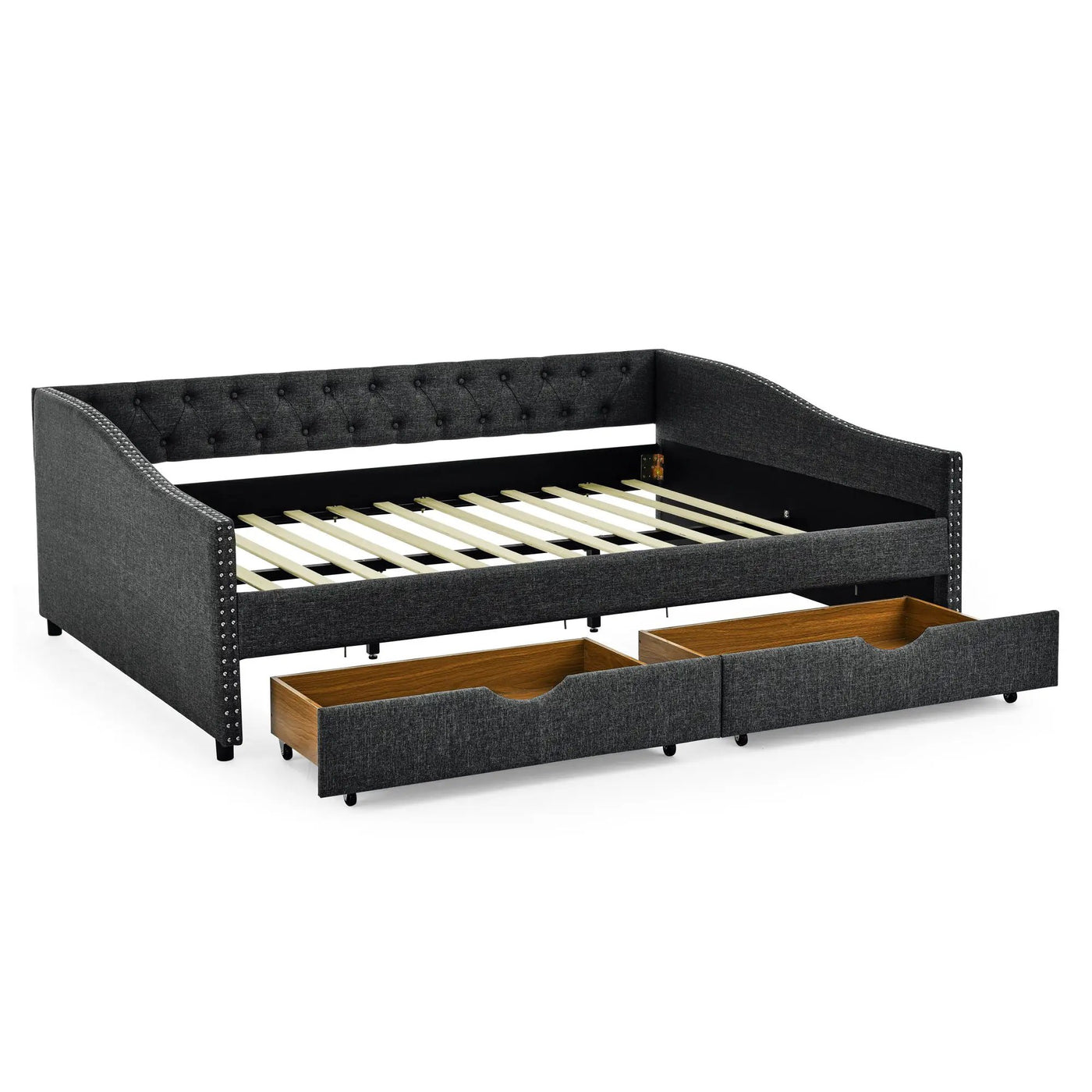 Upholstered Tufted Daybed With 2 Drawers, Waved Arms by Unique Piece Furniture