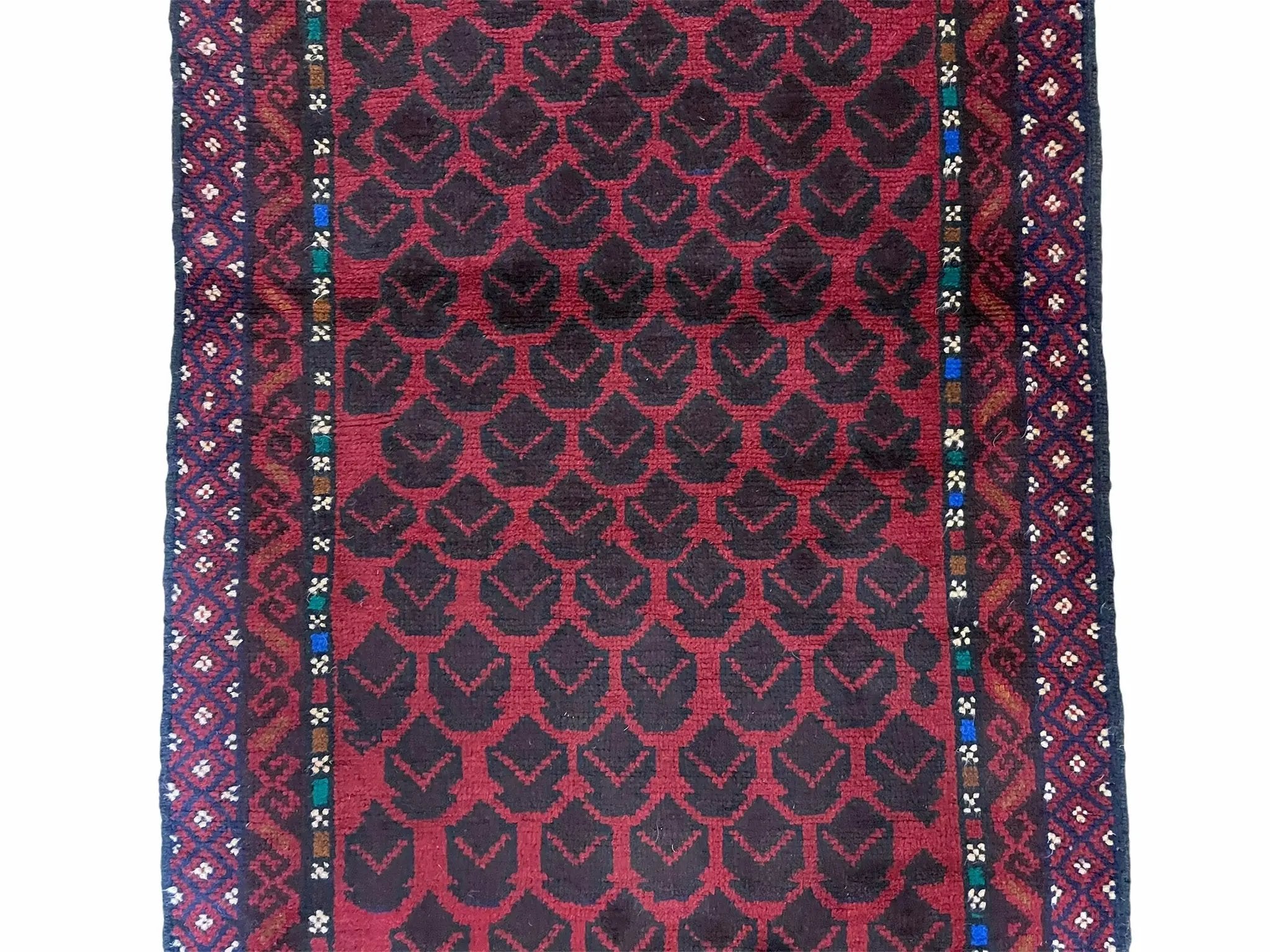 2' 8" X 4' 6" Vintage Handmade Tribal Wool Rug Balouchi Rug Afghan Rug Red Blue by Jewel Rugs