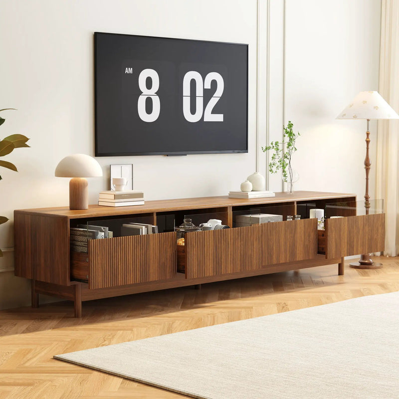 TV Stand, Entertainment Center With Fluted Drawers For Living Room - Walnut by Unique Piece Furniture