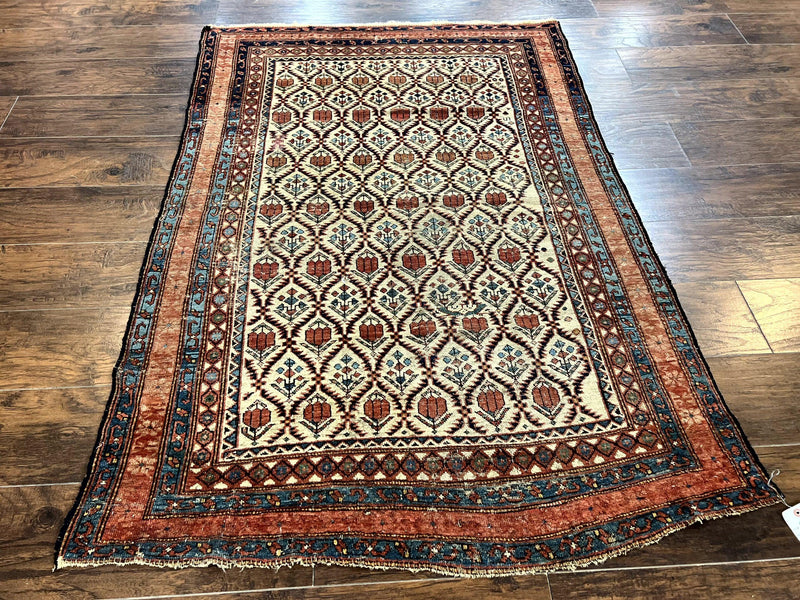 Antique Caucasian Rug 4x6, Hand Knotted Wool Carpet, Shirvan Rug by Jewel Rugs
