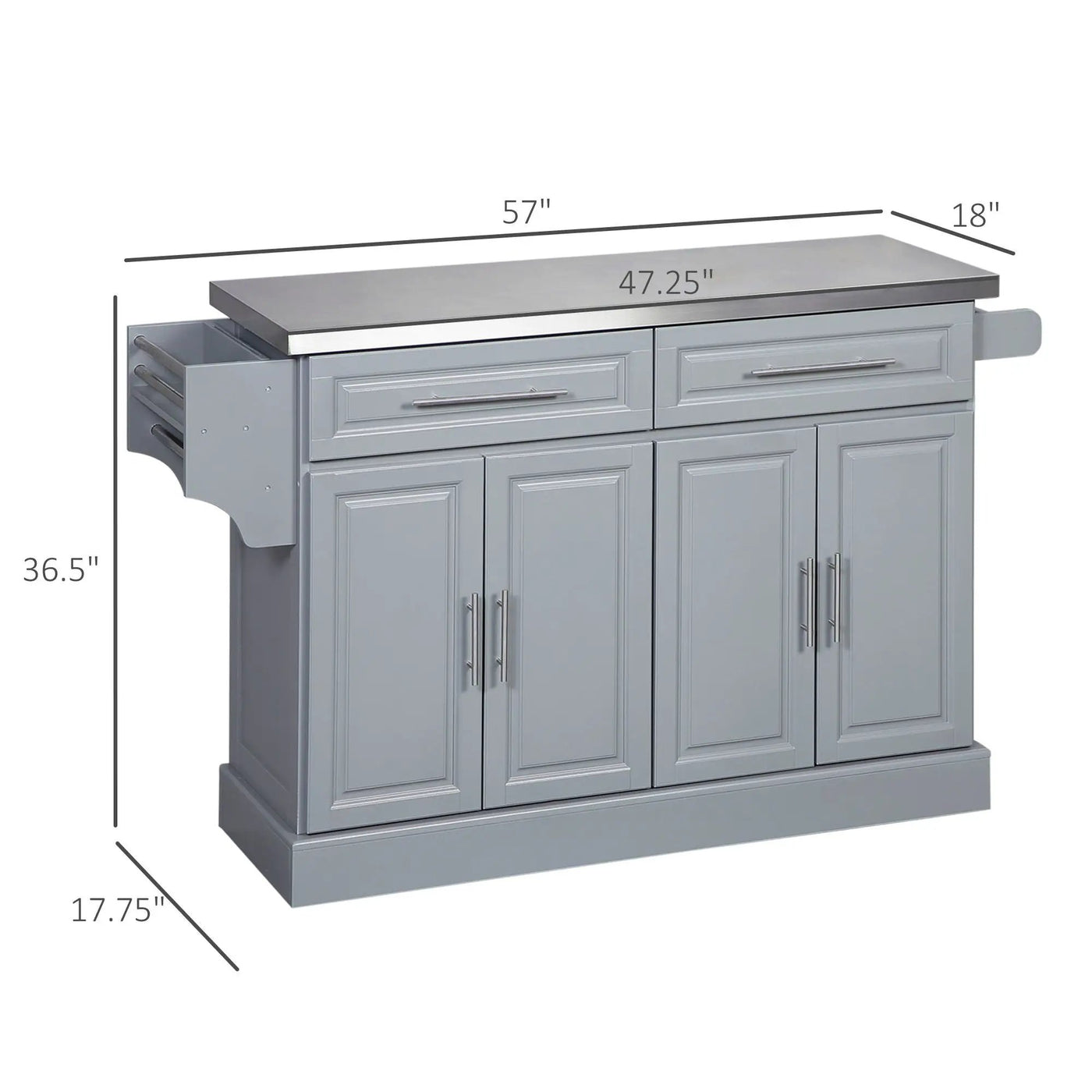 Homcom - Rolling Kitchen Island With Storage, Portable Kitchen Cart With Stainless Steel Top, 2 Drawers, Spice, Knife And Towel Rack And Cabinets by Unique Piece Furniture