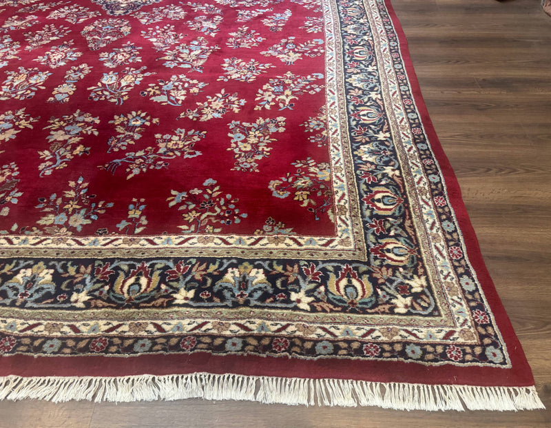 Indo Persian Sarouk Rug 10x14, Large Red and Navy Blue Carpet, Traditional Floral Wool Rug by Jewel Rugs