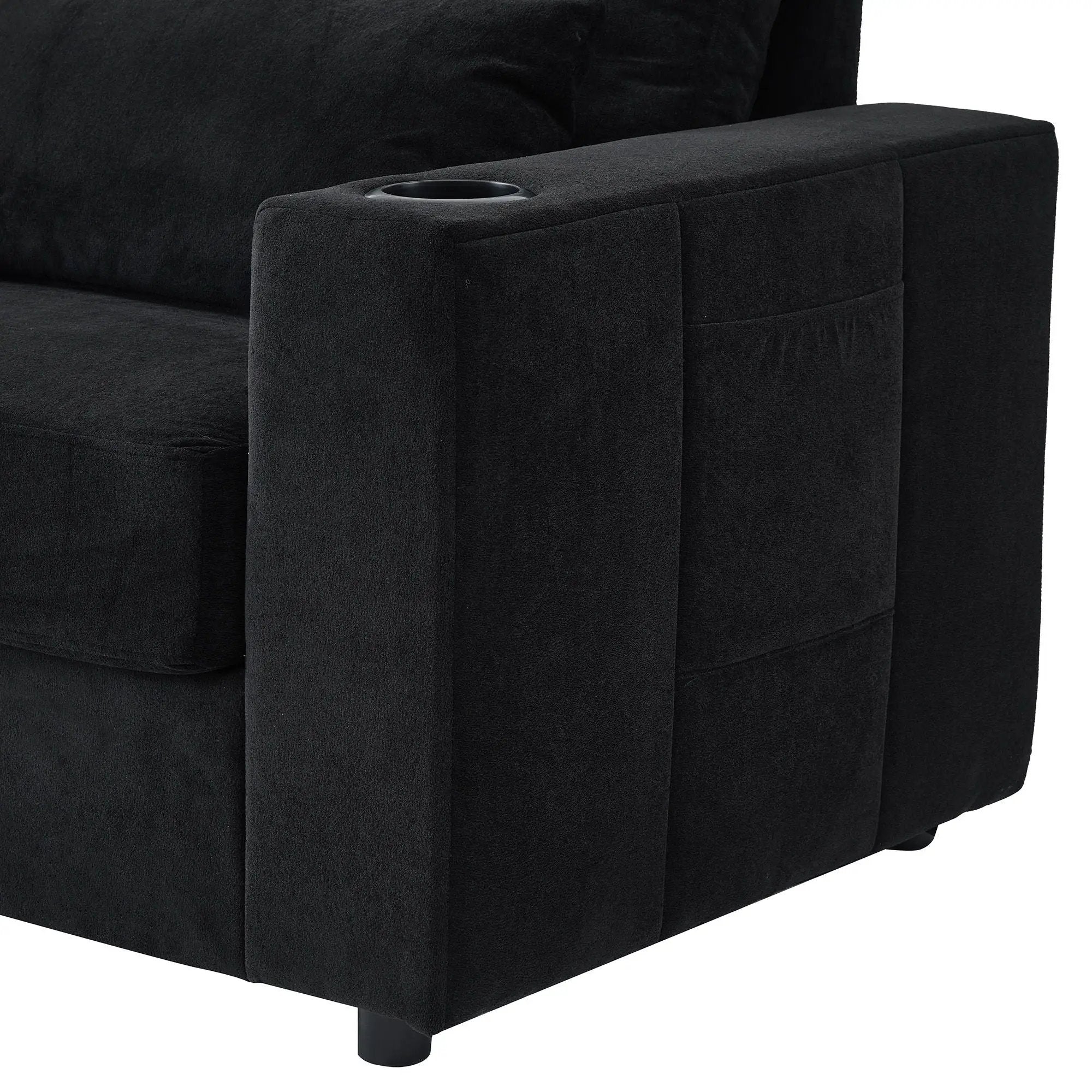 Modern Style Armchair Chaise Lounge Sofa Couch With Movable Storage Ottoman, USB Ports, Cup Holders, Phone Holder, Side Pockets by HouseOfZazla
