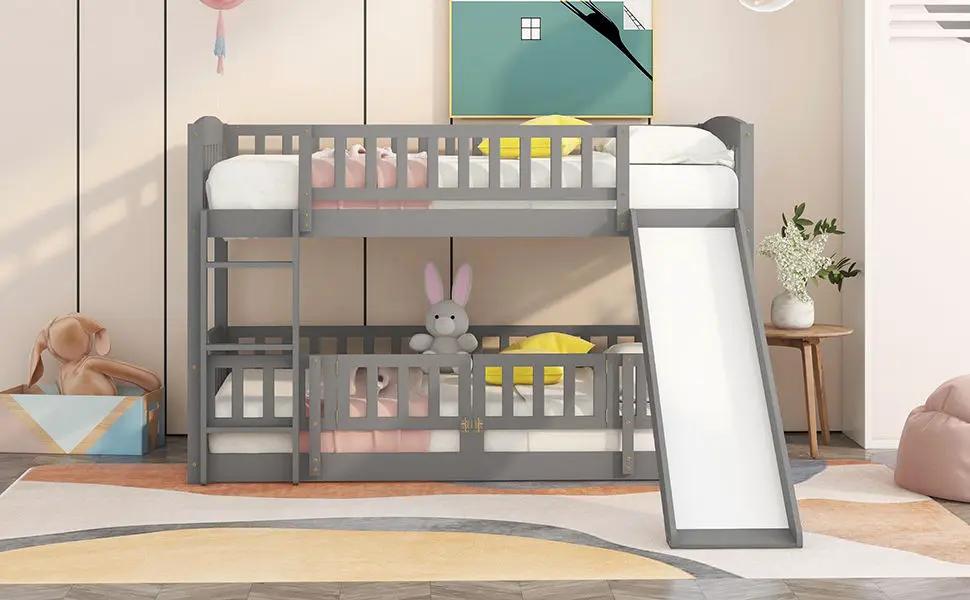 Low Bunk Bed With Slide, Fence And Ladder by Unique Piece Furniture