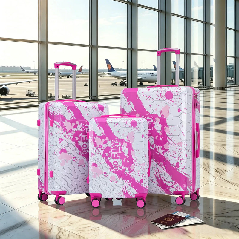 3-Piece Spinner Wheel Luggage Set (20"/24"/28") in Pink by HouseOfZazla