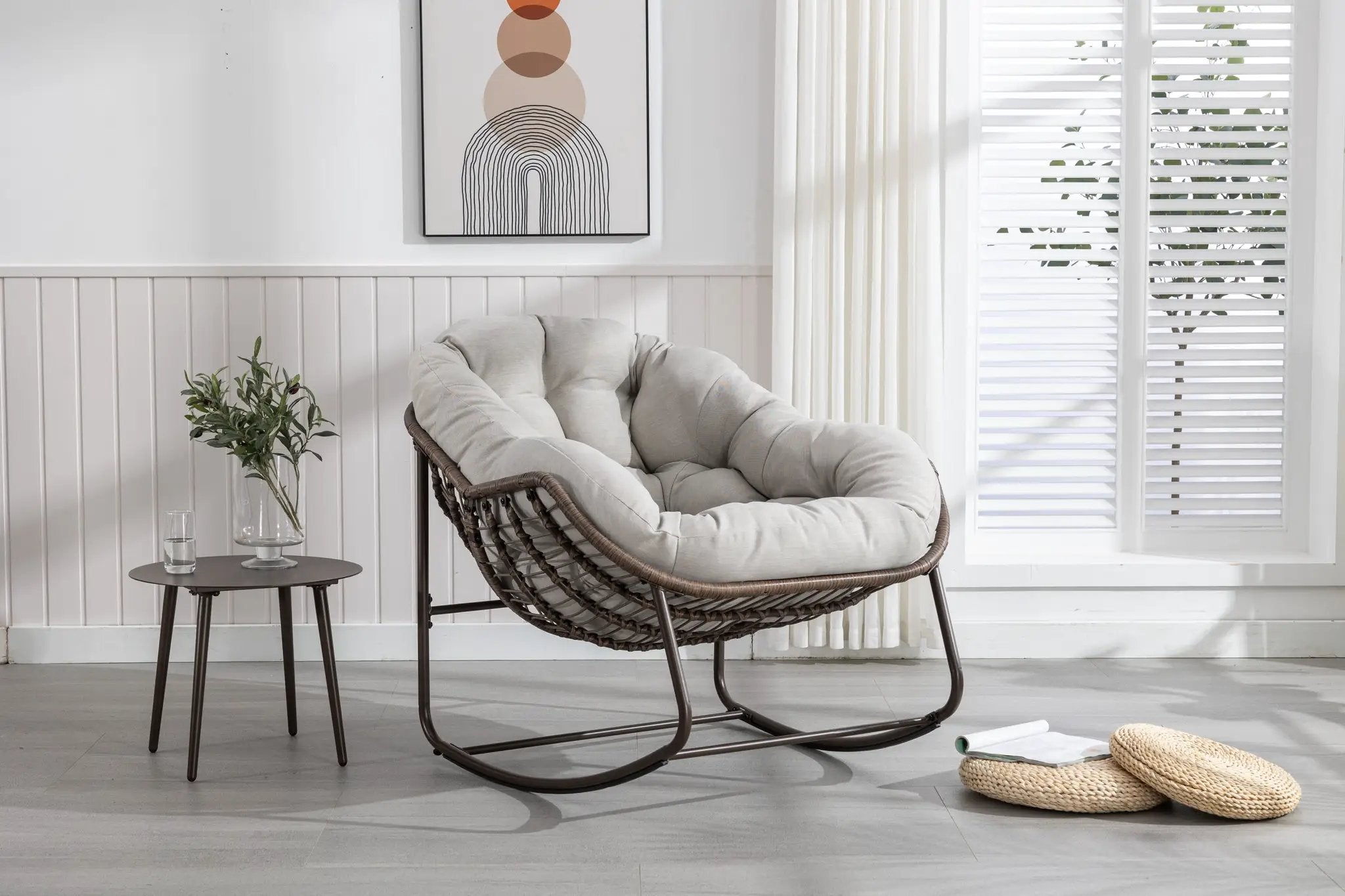 Outdoor Rattan Rocking Chair with Padded Cushion by HouseOfZazla