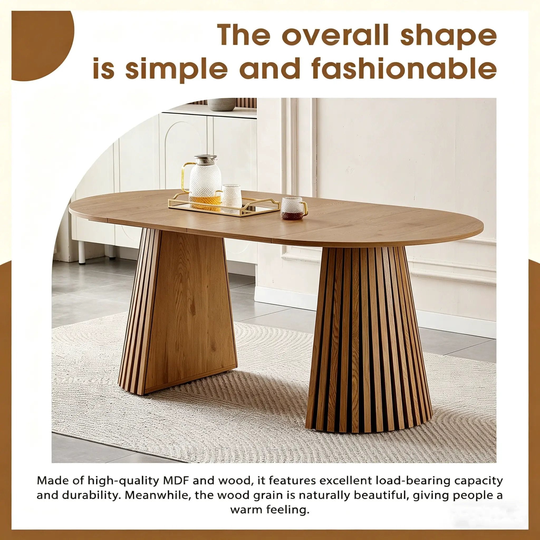 Dining Table, Flexible Extendable Oval Design With Slatted Legs - Natural Wood by HouseOfZazla
