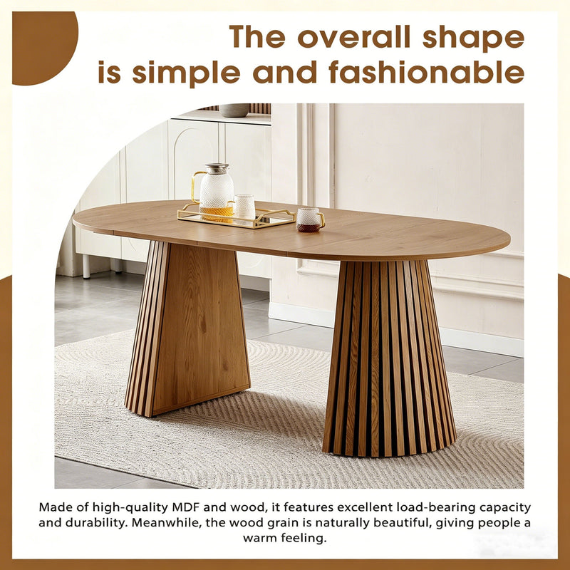 Dining Table, Flexible Extendable Oval Design With Slatted Legs - Natural Wood by HouseOfZazla