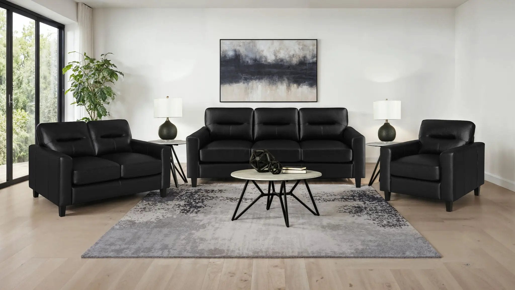 Scotland 3-piece Faux Leather Upholstered Sofa Set Black by Unique Piece Furniture