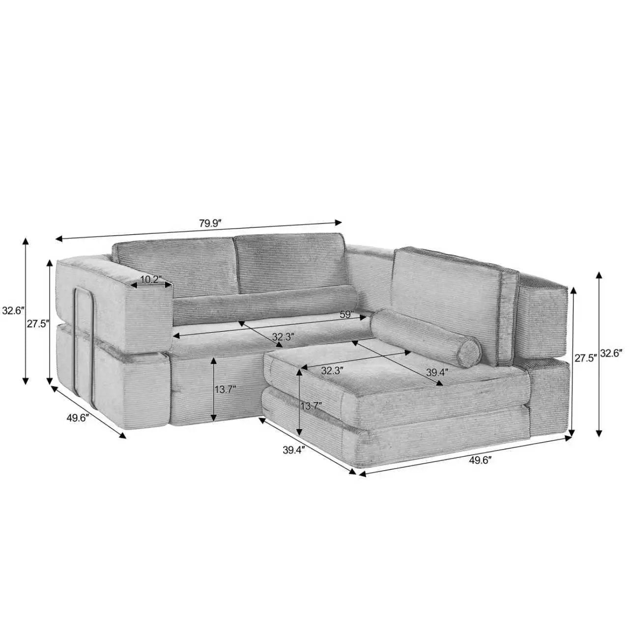Large Modern Corduroy Sofa Can Be Freely Combined by HouseOfZazla