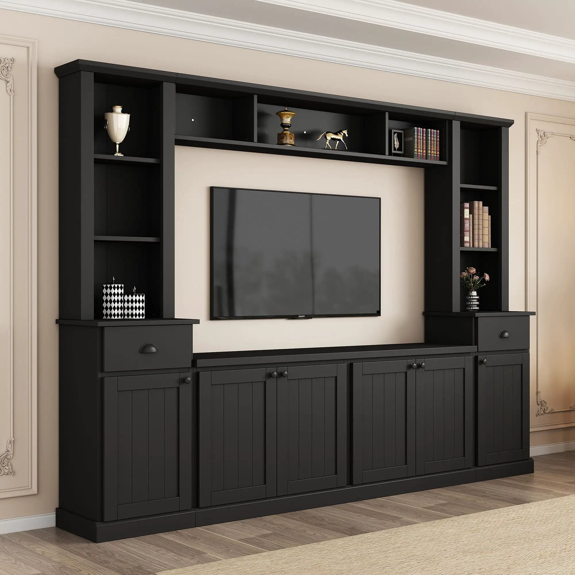 Minimalist Entertainment Wall Unit Set With Bridge For TVs Up To 75" by HouseOfZazla