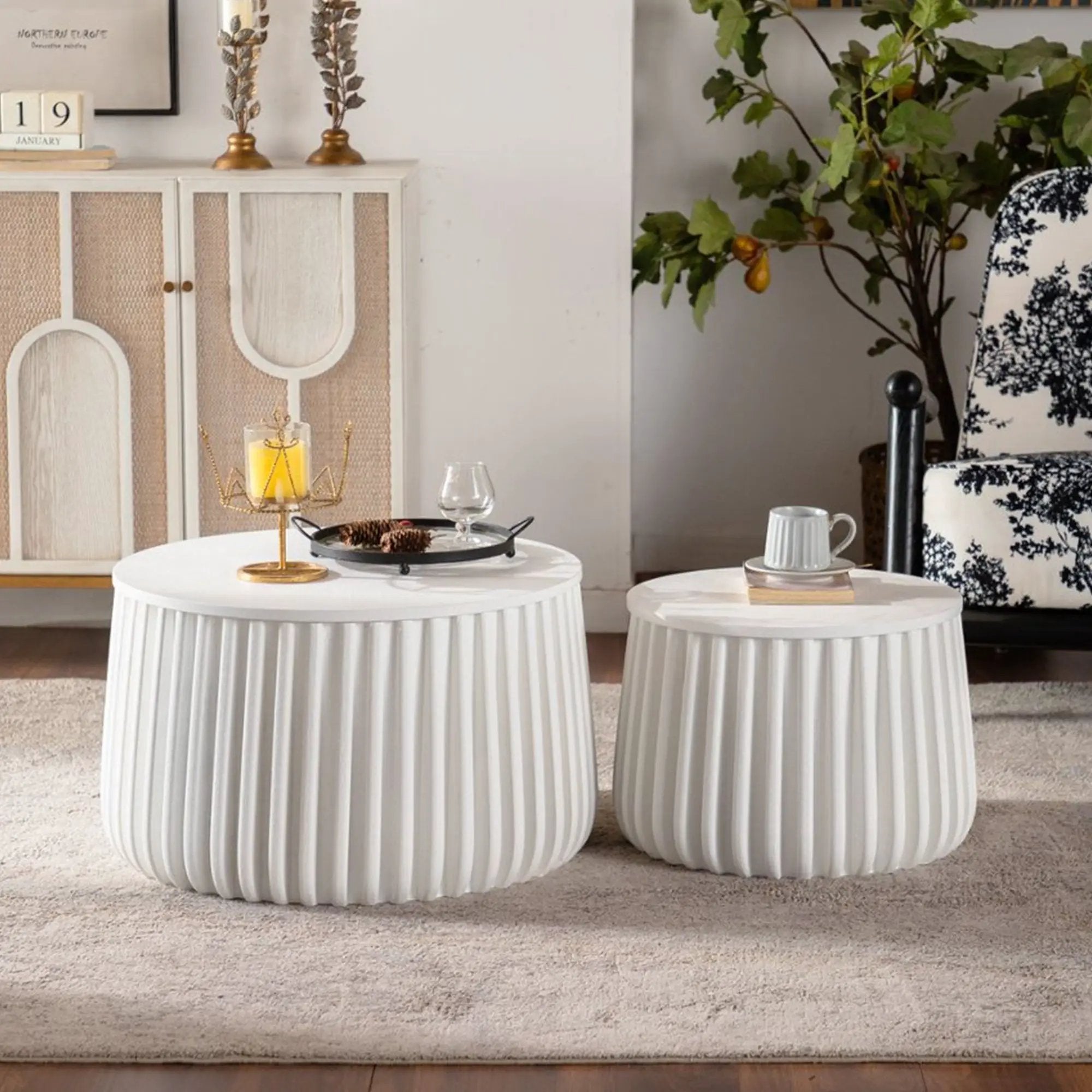 White Round Storage Table Set with Lift-Off Lid by HouseOfZazla