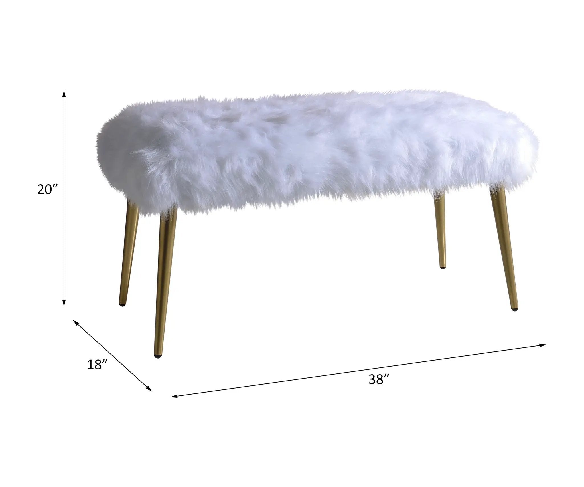 Bagley II - Faux Fur Bench - White / Gold by Unique Piece Furniture