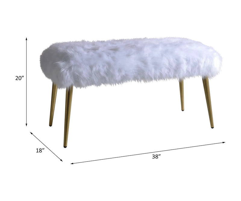 Bagley II - Faux Fur Bench - White / Gold by Unique Piece Furniture