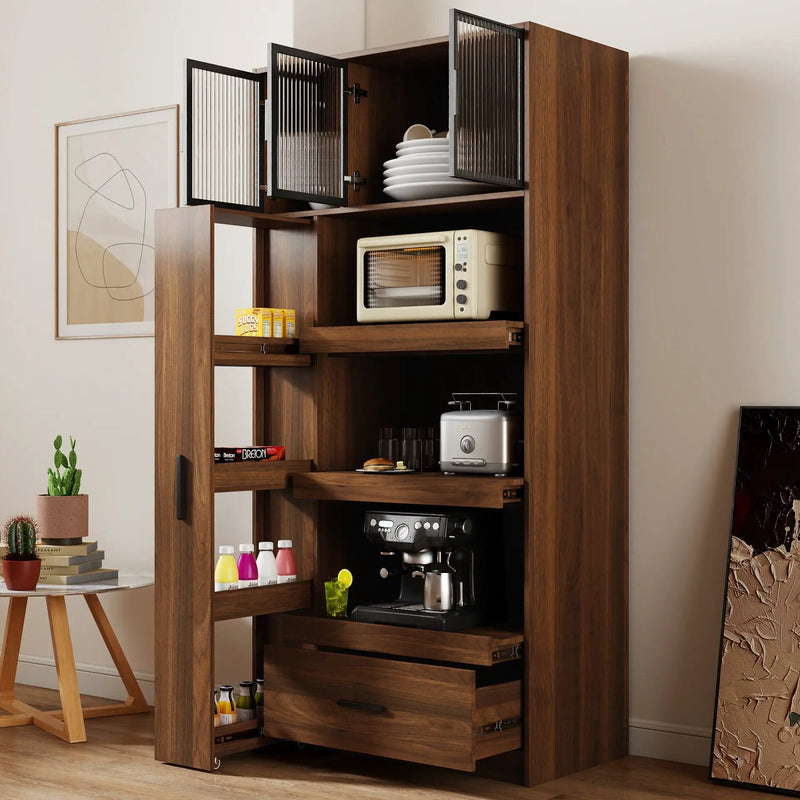 70.87" Tall Kitchen Pantry Cabinet with Multi-Tier Pull-Out Shelf by HouseOfZazla