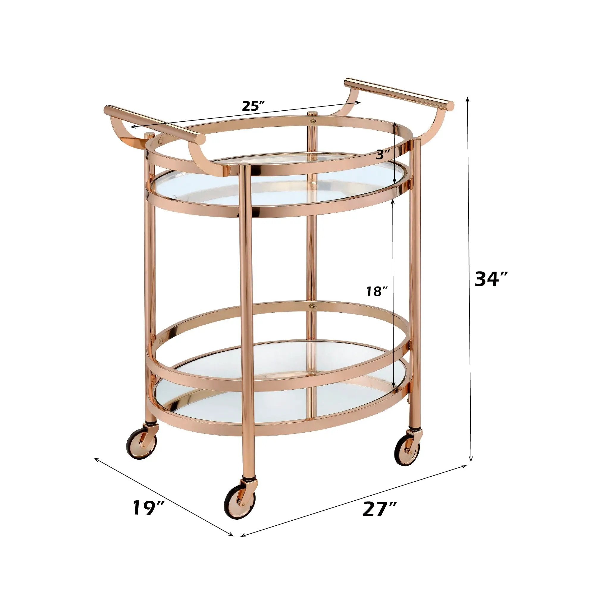 Lakelyn Clear Glass & Rose Gold Finish Serving Cart by HouseOfZazla